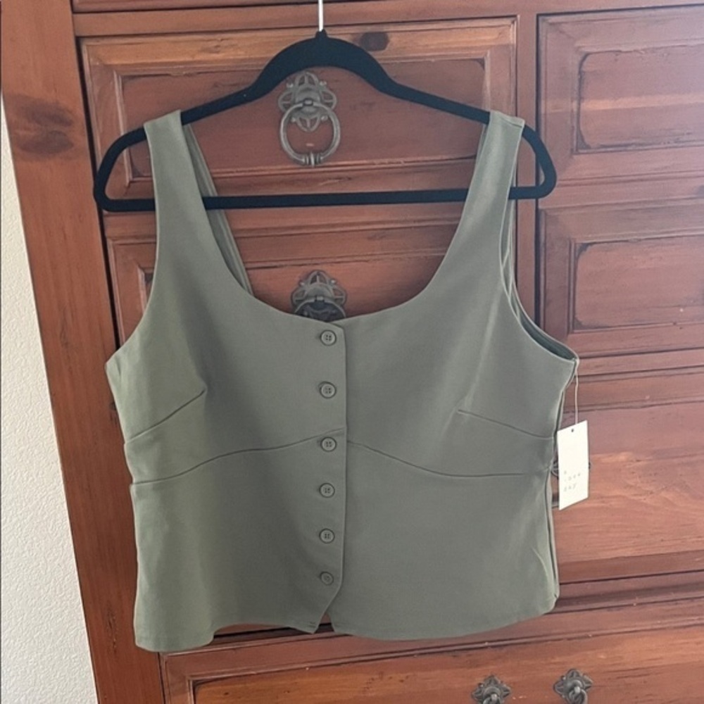 a new day Olive Green Button-Up Top